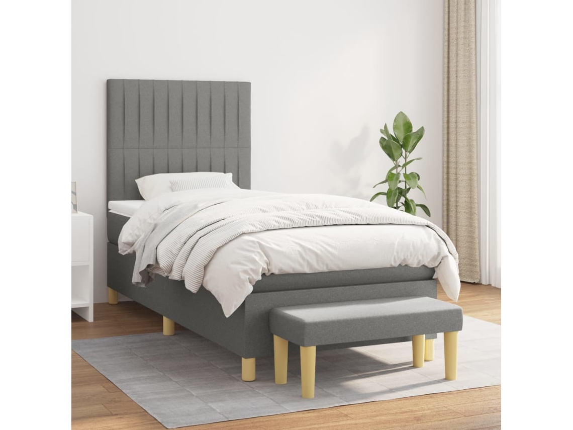 Cama Com Molas/colchão 100x200 Cm Tecido Cinza-escuro