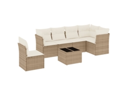 Maison Exclusive - 7 Pcs Conjunto De Sofás P/ Jardim Com Almofadões Vime Pe Bege