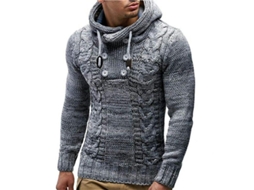 Camisa 2026 de Punto com Capuz e Gola Alta para Homem Manga Longa Casual Pull Over Malhas