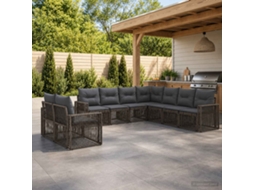 Vidaxl Conjunto De Sofá De Jardim 9 Unid. Cinza E Cinza Escuro Vime Pe