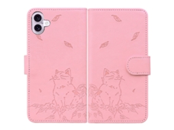 Capa Em Couro Pu, Para Apple Iphone 16 - Rosa