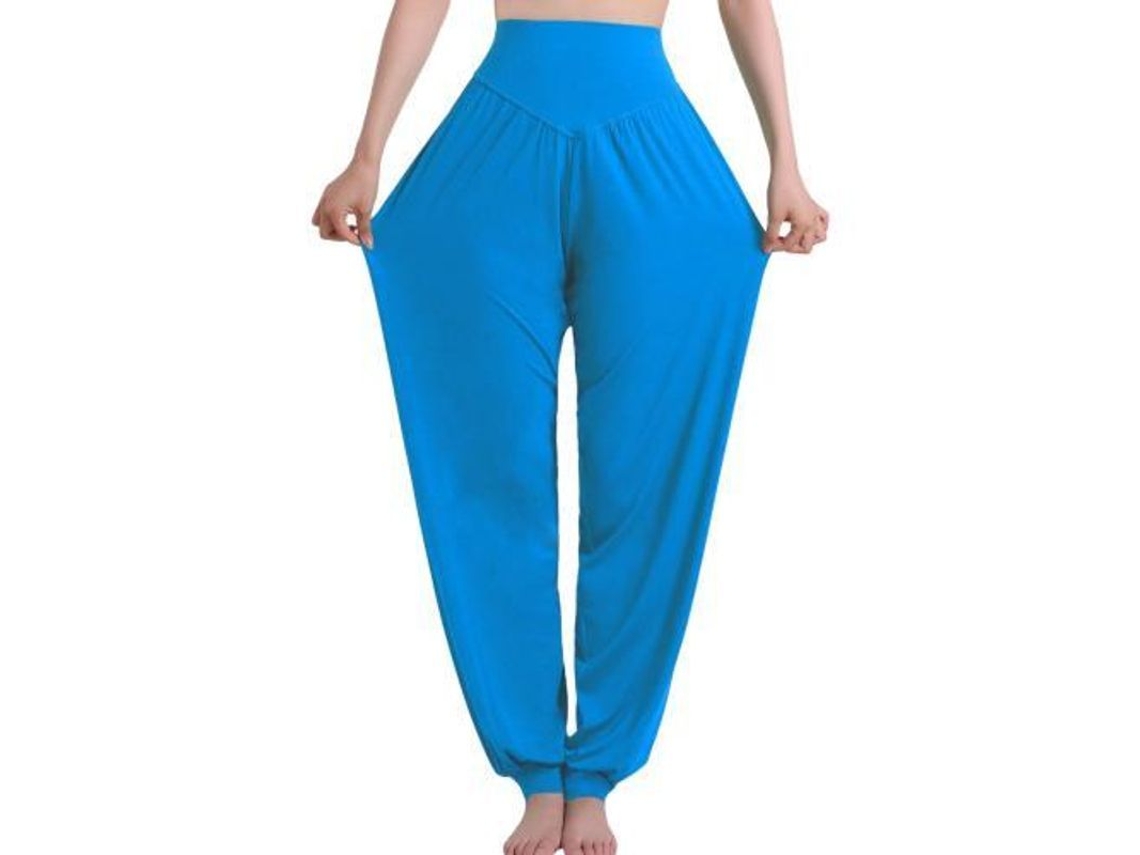 2026 calções Harem de Yoga Hippie Boho para Mulher Verão Baggy Joggers Elásticos de Tamanho Grande L Azul