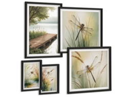 Conjunto De Pinturas Paisagens Tranquilas De Libélulas Espelharte (5 Peças)