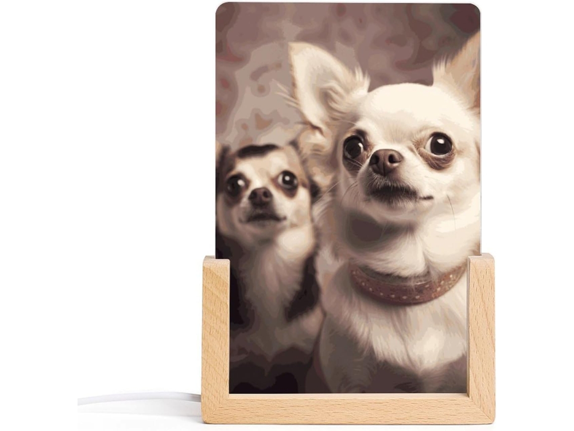 Luminária Noturna De Acrílico Com Base Madeira Estampada Chihuahua, Luminária Noturna Led Moderna Decoração De Casa