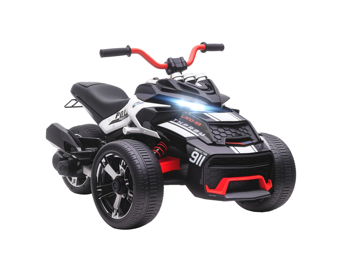 Quad Elétrico para Crianças 12v com 2 Motores Velocidade Até 5 Km/h 3 Rodas Suspensão Preta e Branca Ge