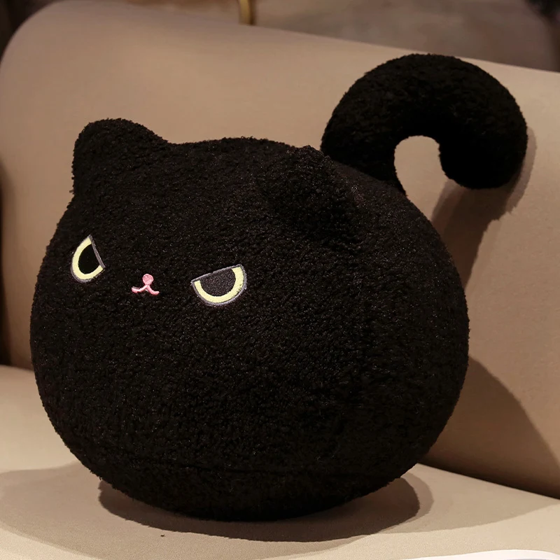 Almofada Bola de Gato de Desenho Animado para Adultos, Almofada para Sofá, Almofada Fofa MDUG (preta, 35cm)