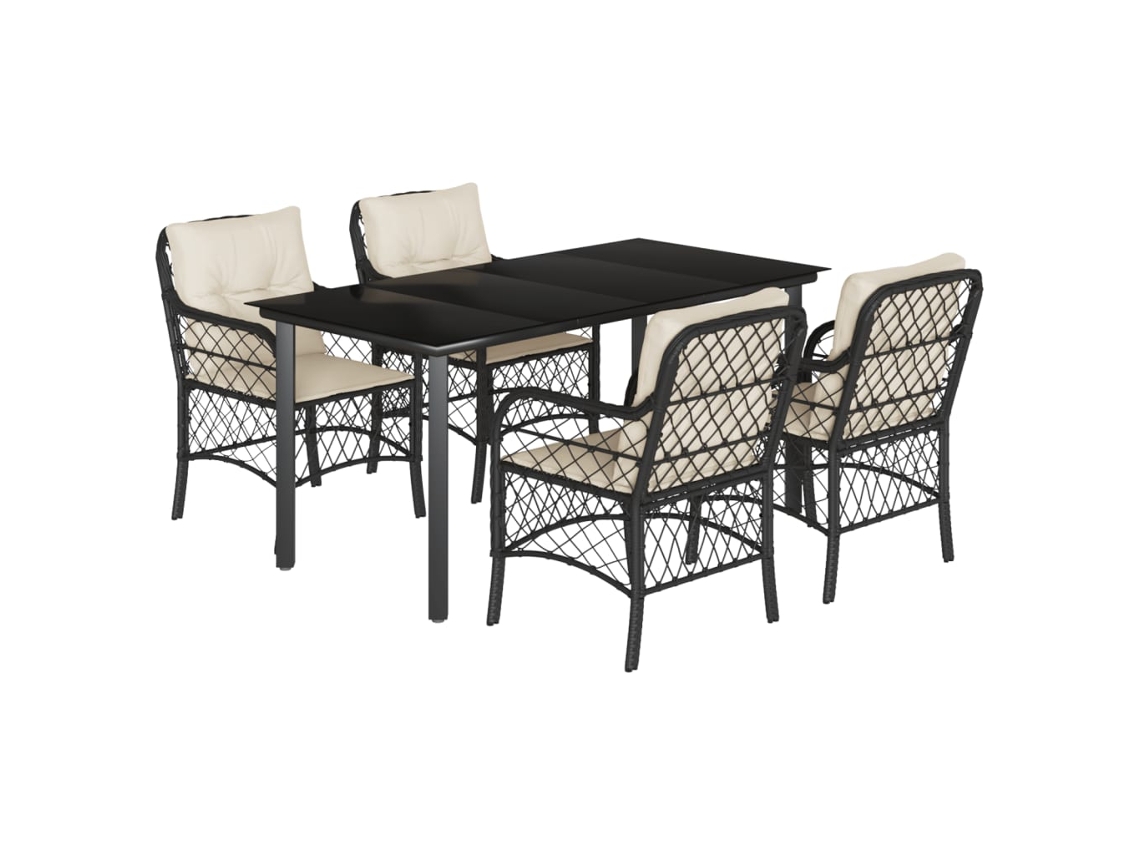 Conjunto de 5 Jantar para Jardim com Almofadões Vime Pe Preto MAISON EXCLUSIVE