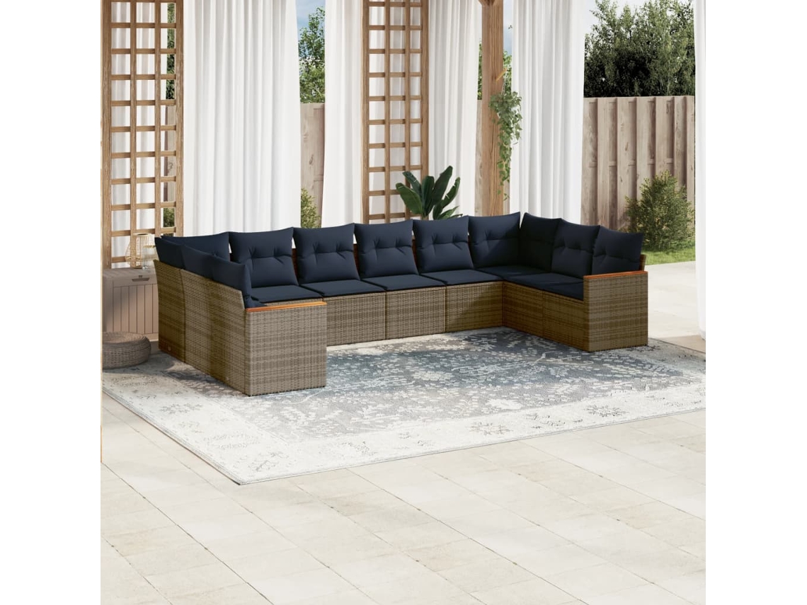 Conjunto de Sofá de Jardim, 10 Peças, Almofadas, Rattan Cinza MAISON EXCLUSIVE