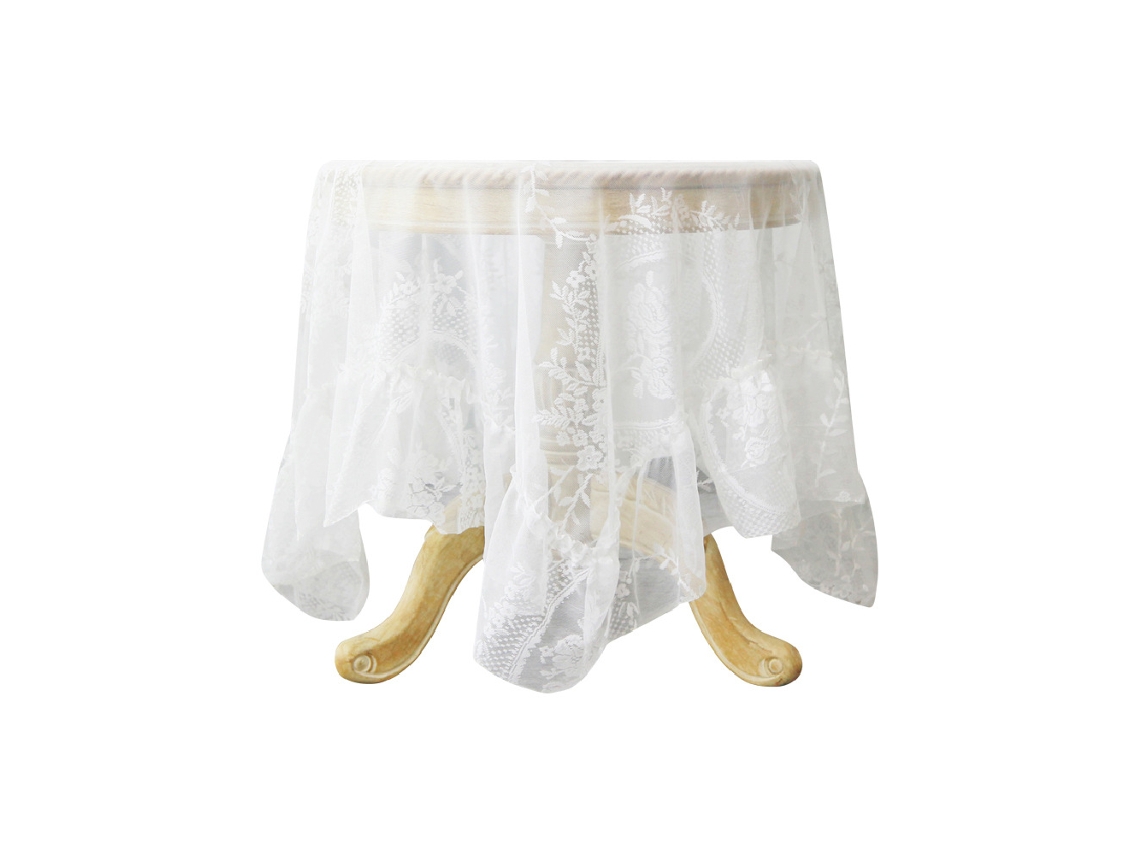 Toalha de Mesa Retangular Transparente em Voile Branco, 160x230cm, Lavável DUREFORWARD