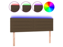 Cabeceira de Cama SFUSHOS com Luzes LED Tecido 144x5x78/88 cm Castanho