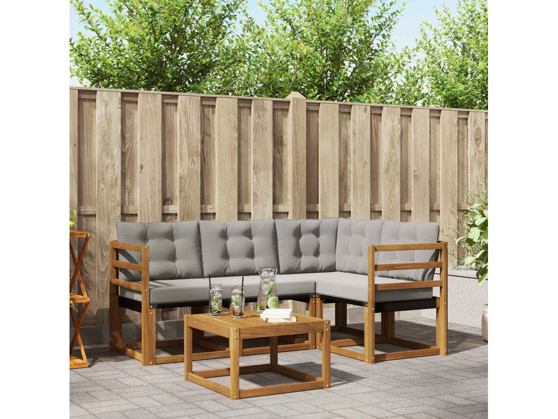 Vidaxl Conjunto De Sofás Para Exterior 5 Pcs Cinza Natural E Claro