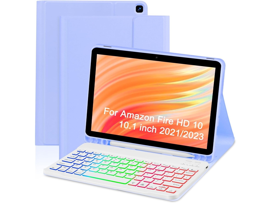 Capa Hexinyigjly Com Teclado 3 Cores Para Amazon Fire Hd 10 2023 – 10,1'' Roxo
