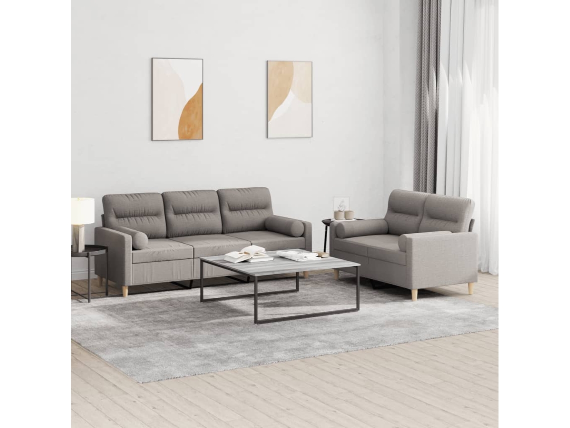 Vidaxl 2 Pcs Conjunto De Sofás Com Almofadas Tecido Cinza-acastanhado