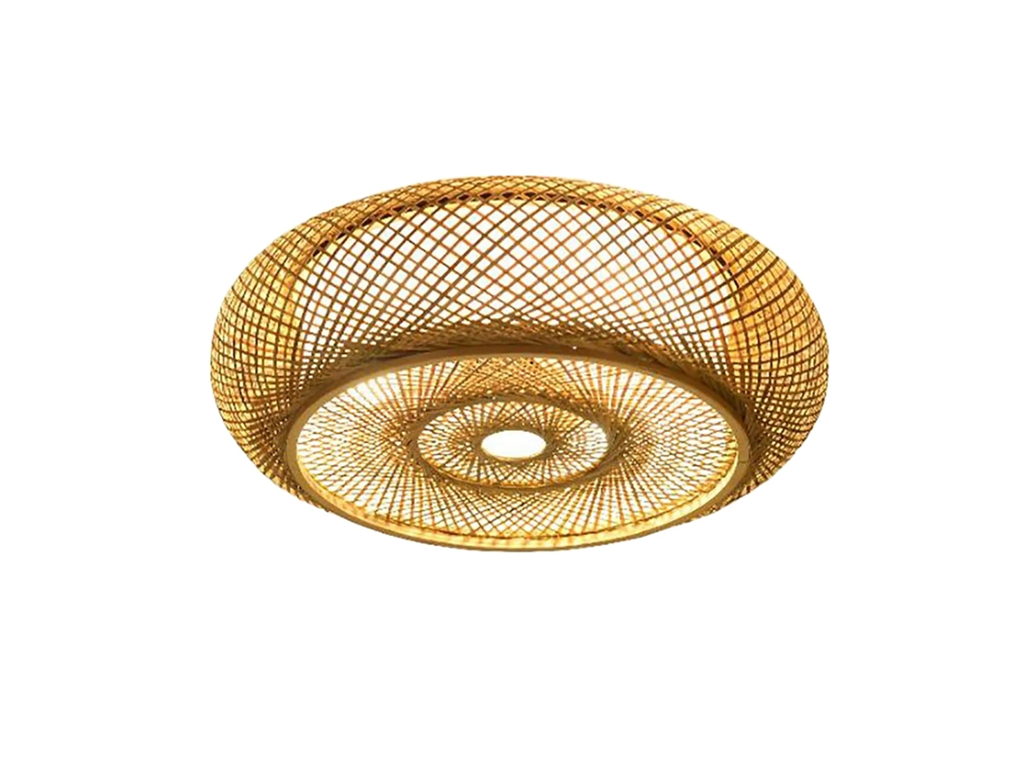 Luz De Teto Flush De Bambu, Design Artesanal, Luminária De 3 Lâmpadas, Amarelo