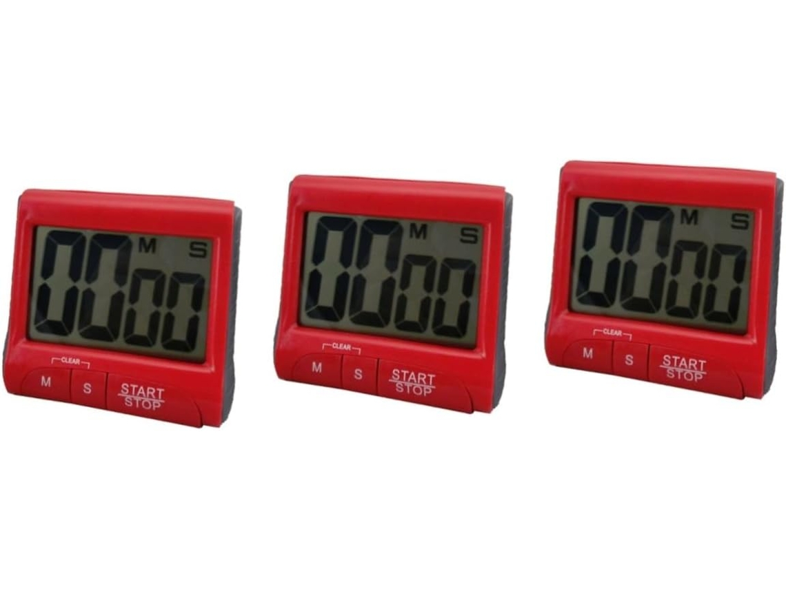 Conjunto De 3 Despertadores Digitais Lcd Para Cozinha Com Base Magnética E Manual Gokoco (vermelho)