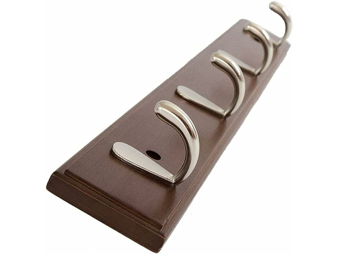 Cabideiro de Parede Madeira com 4 Ganchos, Ideal para Cozinha e Banheiro BRILVIBERA (café)