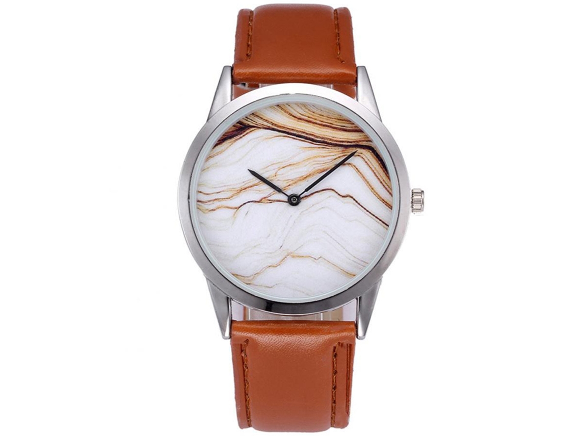 Reloj De Pulsera Analógico De Cuarzo Estilo Simple Casual Marbled De Cuero Pu Marrón