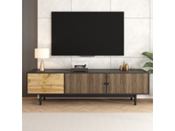 Móvel para TV 180x38x50 cm, 2 Portas, 3 Gavetas, Design Ondulado, Puxadores Dourados, Pés Madeira KOMHTOM