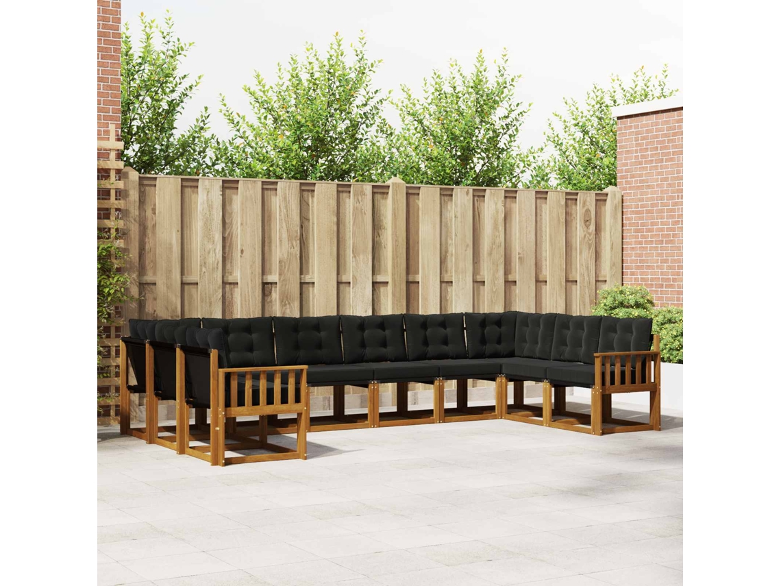 Vidaxl Conjunto De Sofás Para Exterior 10 Unid. Natural E Preto