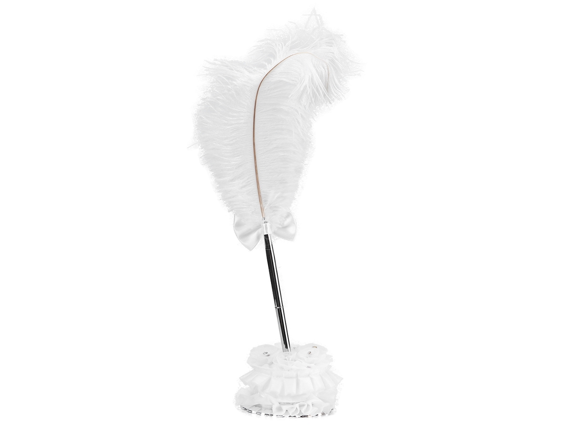 Caneta de assinatura com penacho e porta-caneta de strass, cetim, para casamento, reunião, escritório | S/MARCA