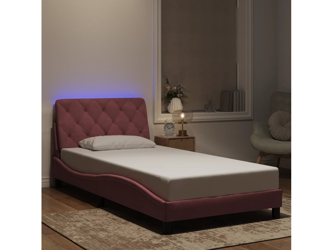 Vidaxl Estrutura De Cama Com Led Sem Colchão 100x200 Cm Veludo Rosa