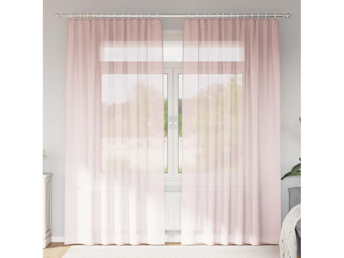 Vidaxl Cortinas De Voile Com Bolsos Para Varão 2 Pcs Rosa-claro
