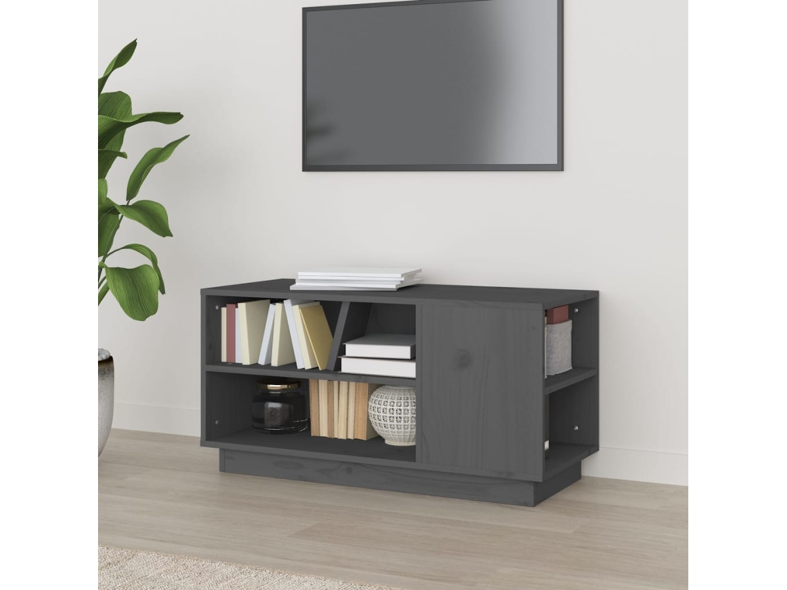 Vidaxl Móvel De Tv 80x35x40,5 Cm Madeira De Pinho Maciça Cinzento