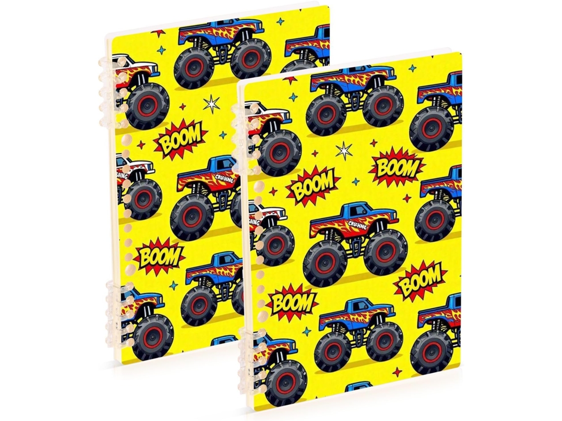Conjunto de 2 Cadernos Espiral A5 com Estampa do Monstro Trucks Big Power, Encadernação Sem Costura, 21,1 X 14