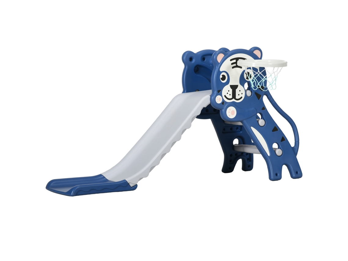 Escorrega 18-36 Meses Com Cesto Lateral Em Pe, 133x60x70cm, Azul E Cinzento