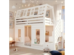 Cama De Andar Infantil Madeira 90x200cm Led Proteção Estantes Branca