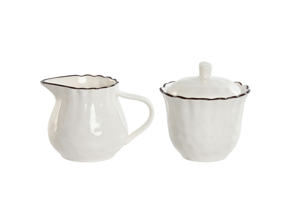 Leiteira E Açucareiro Casa Esprit Branco Castanho Porcelana 250 Ml 12 X 8,4 X 8 Cm 2 Peças