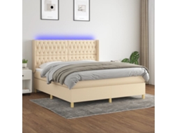 Vidaxl Cama Box Spring C/ Colchão E Led 160x200 Cm Tecido Cor Creme