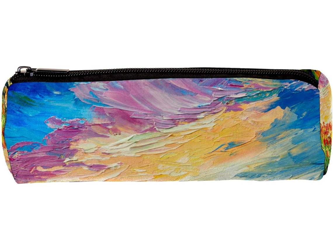 Estojo Lápis Com Estampa De Tulipa E Pintura A Óleo, Ideal Material Escolar, Organizador De Mesa E Nécessaire