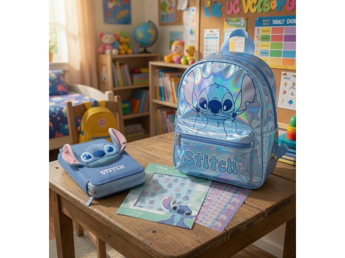 Conjunto Mochila 23 X 22 X 8 Cm E Estojo Escolar Stitch