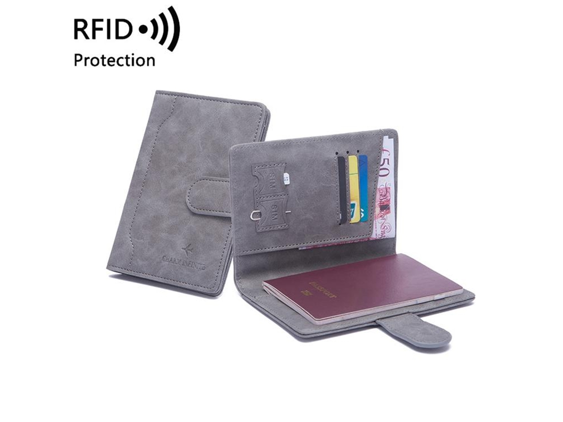 Carteira Porta-passaporte Rfid Slim, Cinza