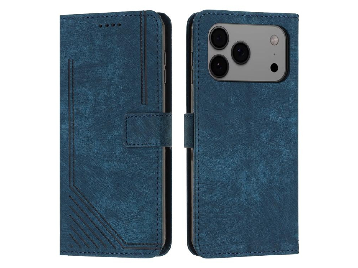 Capa De Couro Para Iphone 17 Pro Com Padrão Listrado E Cordão.
