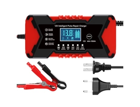 Carregador de Bateria de Carro Inteligente com Tela Lcd Carregador de Bateria 12V 6A Reparo para Carros Barcos Motocicletas CHRUI Vermelho