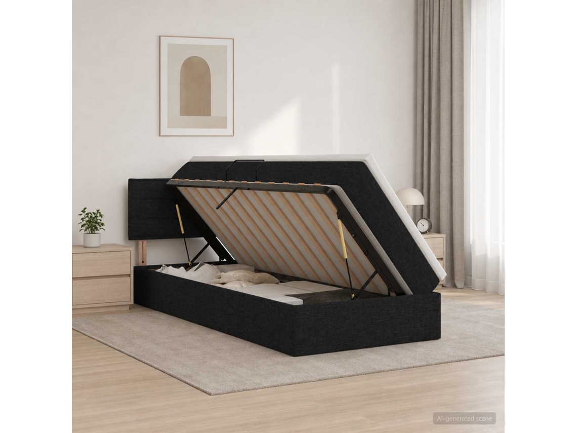 Vidaxl Cama Com Arrumação E Colchão Preto 90 X 200 Cm Veludo