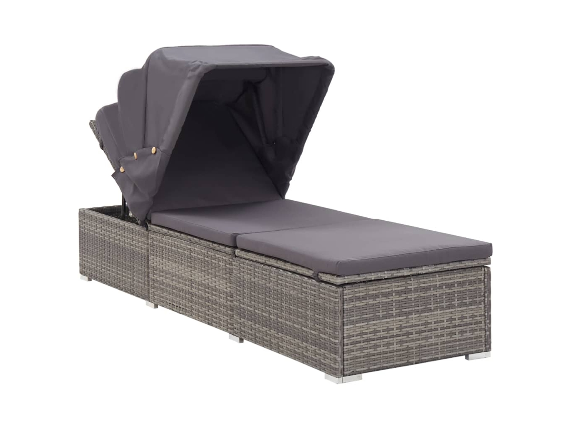 Espreguiçadeira Chaise Lounge com Dossel e Almofadão VIME Pe Cinza HARLANV1