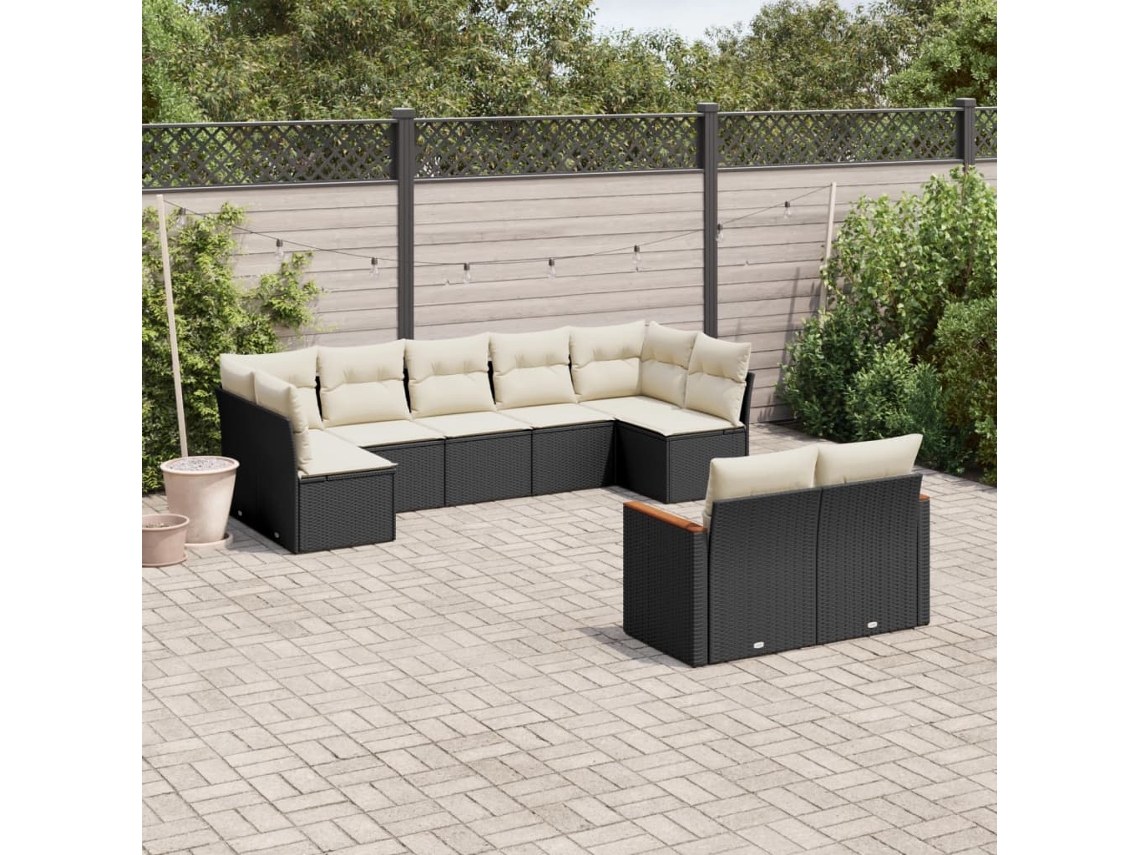 Vidaxl 9 Pcs Conjunto De Sofás P/ Jardim C/ Almofadões Vime Pe Preto