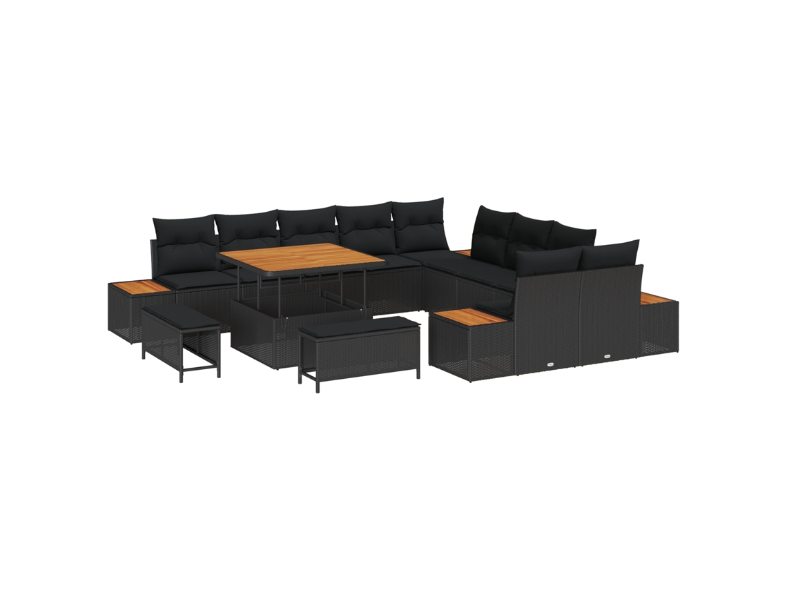Conjunto 13 Sofá De Jardim Vidaxl Preto Vime Pe (100 X 100 X 71 Cm)