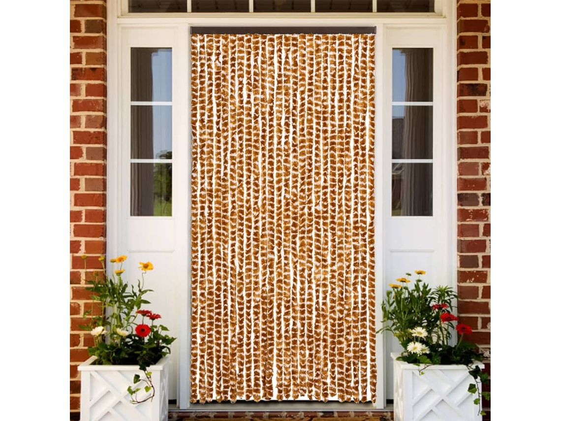 Vidaxl Cortina Anti-insetos 100x220 Cm Chenille Ocre E Branco