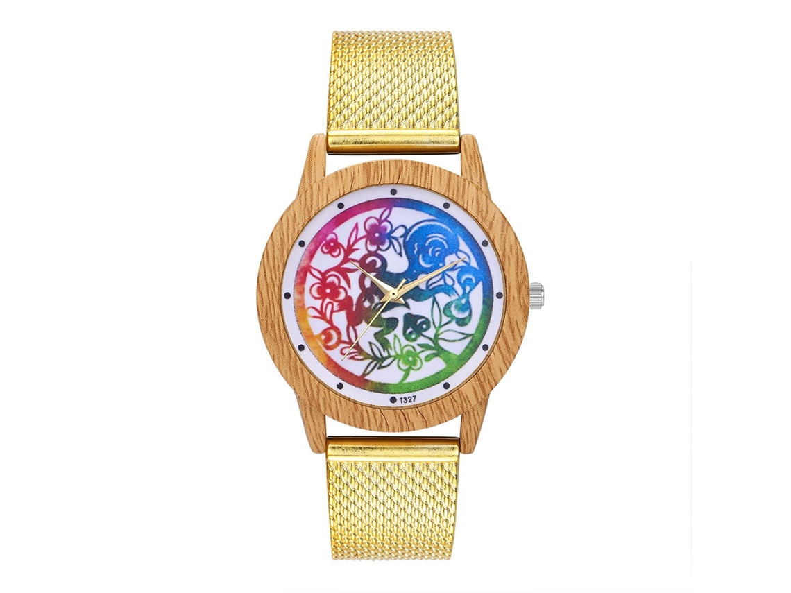 Relógio de quartzo para casa com mostrador redondo e pulseira de aço Zhoulianfa ouro.