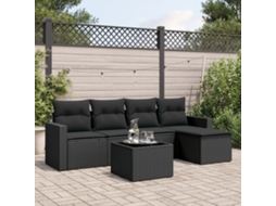 Vidaxl 6 Pcs Conjunto Sofás De Jardim C/ Almofadões Vime Pe Preto