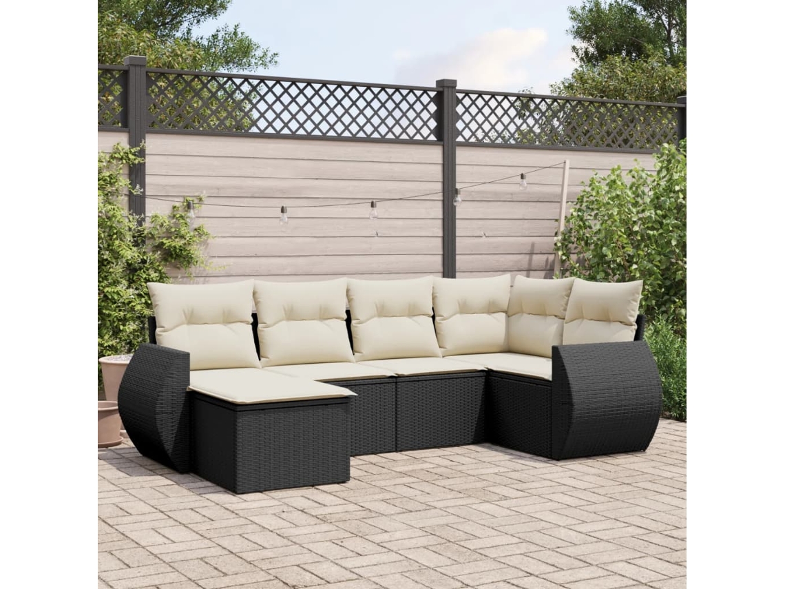 Vidaxl 6 Pcs Conjunto Sofás De Jardim C/ Almofadões Vime Pe Preto