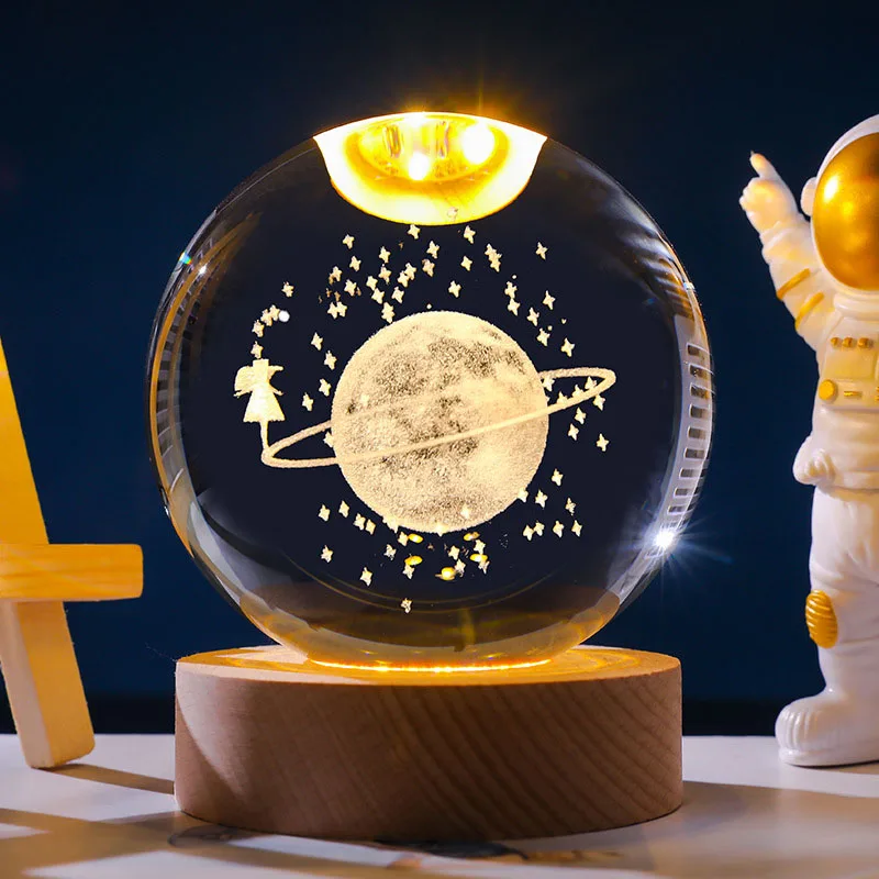 Ornamento de Bola de Cristal, Estátua Esférica Gravada a Laser em 3d, Galáxia MDUG (com Base Luminosa)