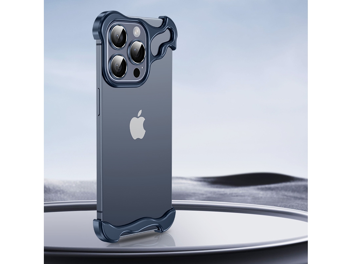 Capa Ultrafina Sem Bordas Com Cantos De Metal E Protetor De Lente Para Iphone 16 Pro - Azul