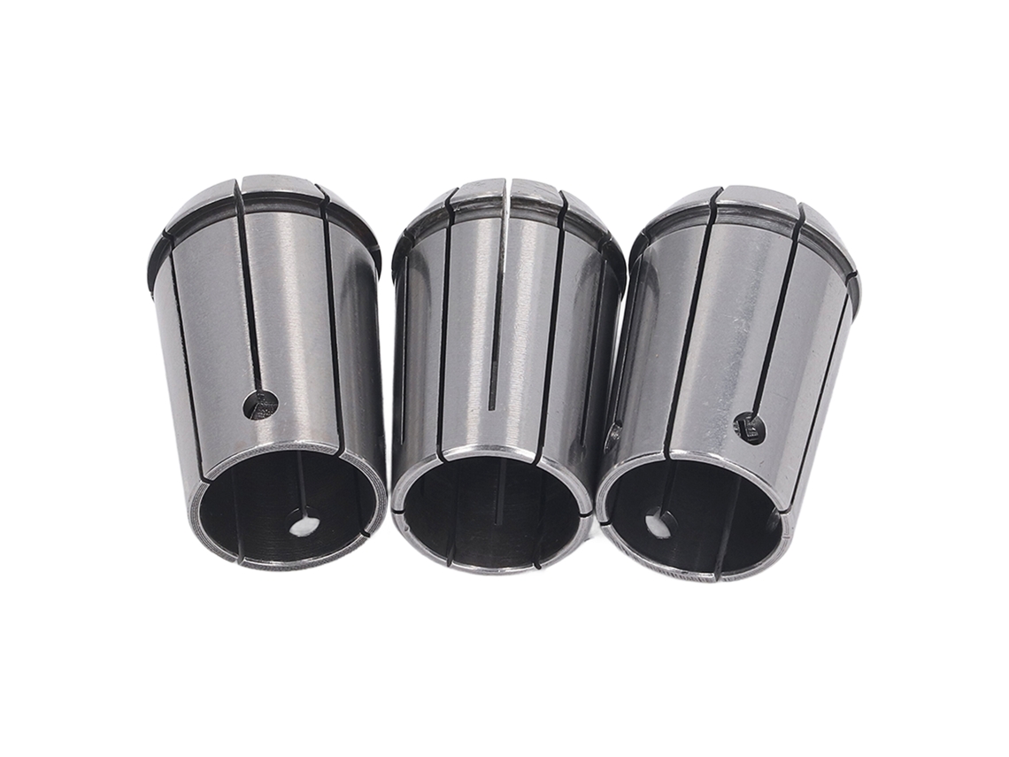 Conjunto de pinças de aço Laxiscreed para fresadoras elétricas com 3 peças e chaves.