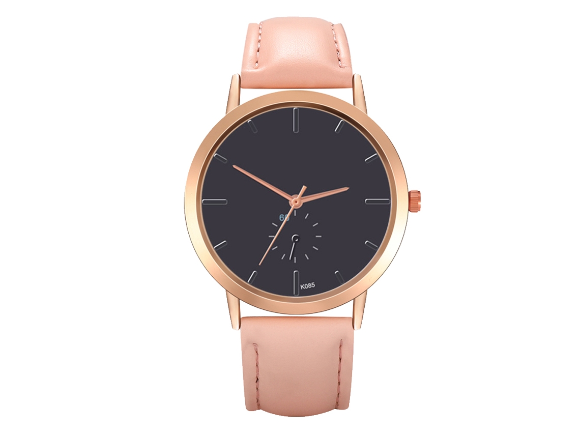 Relógio de Pulso Feminino Analógico de Quartzo com Pulseira Pu Estilo Elegante Rosa