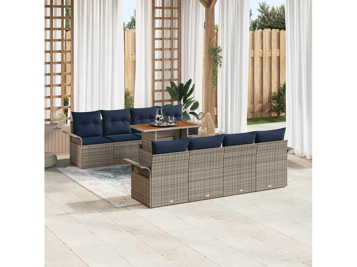 Vidaxl Conjunto De Sofá De Jardim 7 Unid. Cinzento E Azul Marinho